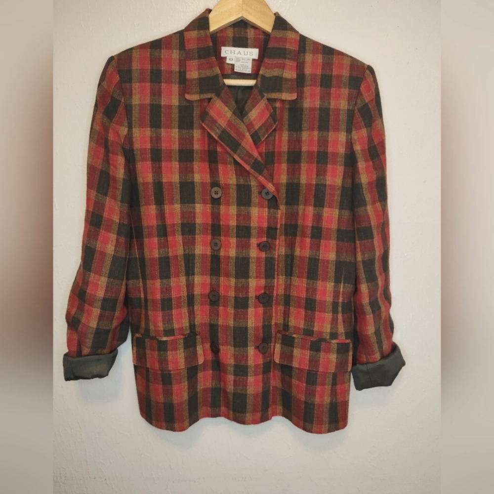 Chaus Red and Brown plaid Blazer Size 10